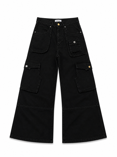 CARGO FLARED JEANS BLACK